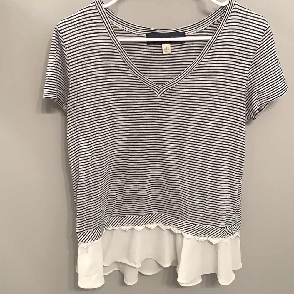 Francesca's Blue Rain Striped Peplum Top